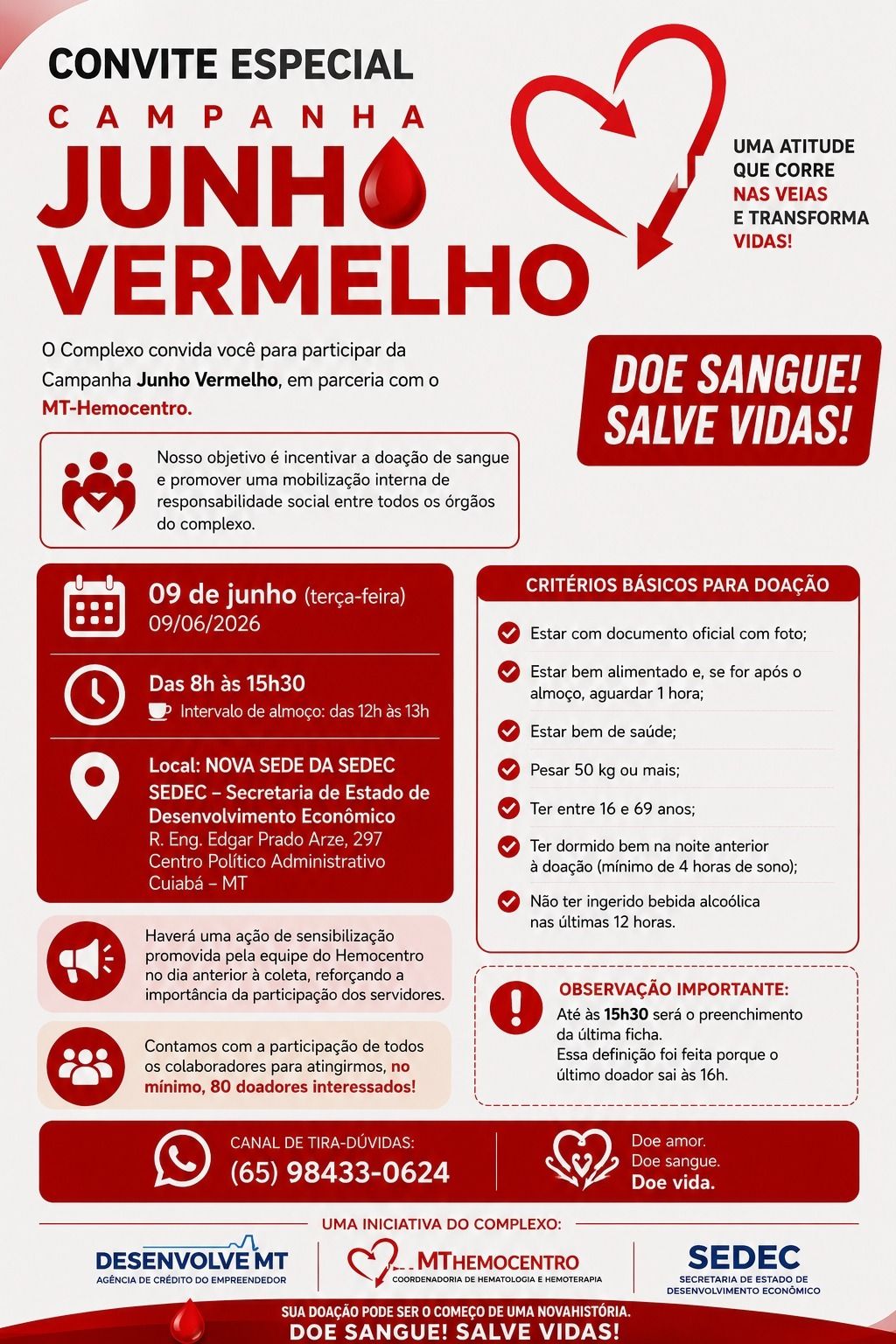 Sedec participa de campanha de doação de sangue em apoio ao Junho Vermelho
