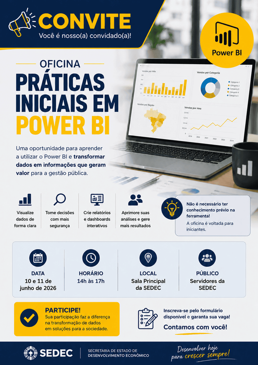 Oficina “Práticas Iniciais em Power BI” está com inscrições abertas na SEDEC