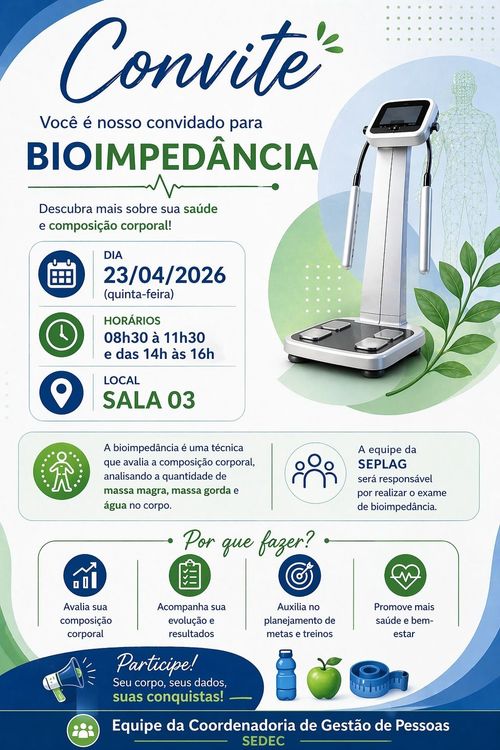 Avaliação de bioimpedância será realizada nesta quinta-feira (23) na Sedec